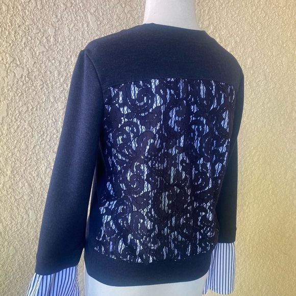 Nordstrom Signature Navy Blue Sweater With White and Blue Striped Bell Sleeve XS - Picture 5 of 12